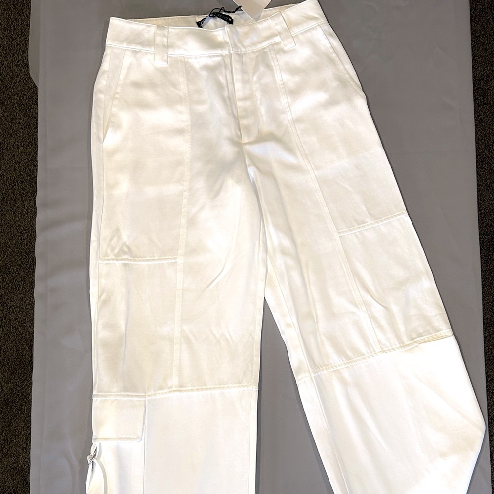 Zara White Cargo Satin Pants